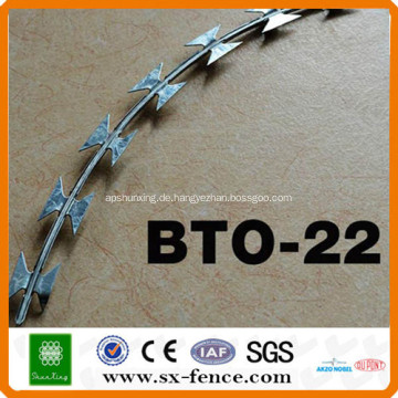 ISO9001 Anping Shunxing Fabrik Stacheldraht Bto-22 galvanisierte Rasiermesser Stacheldraht
